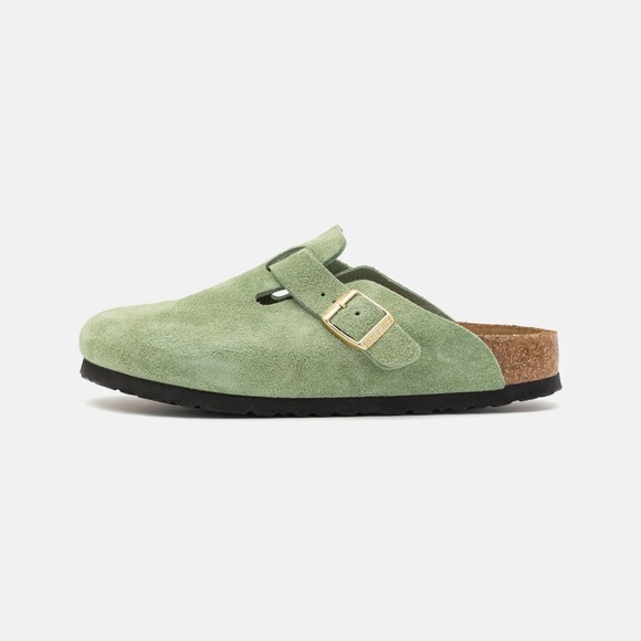 Birkenstock Shoes - Birkenstock Boston Soft Footbed Suede Leather in Green Tea